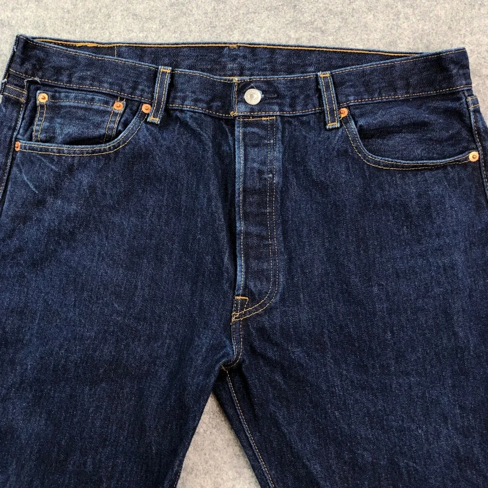 Levis 501 Mens Jeans 36x32 Blue Regular Fit Classic Dark Wash Button Fly Denim